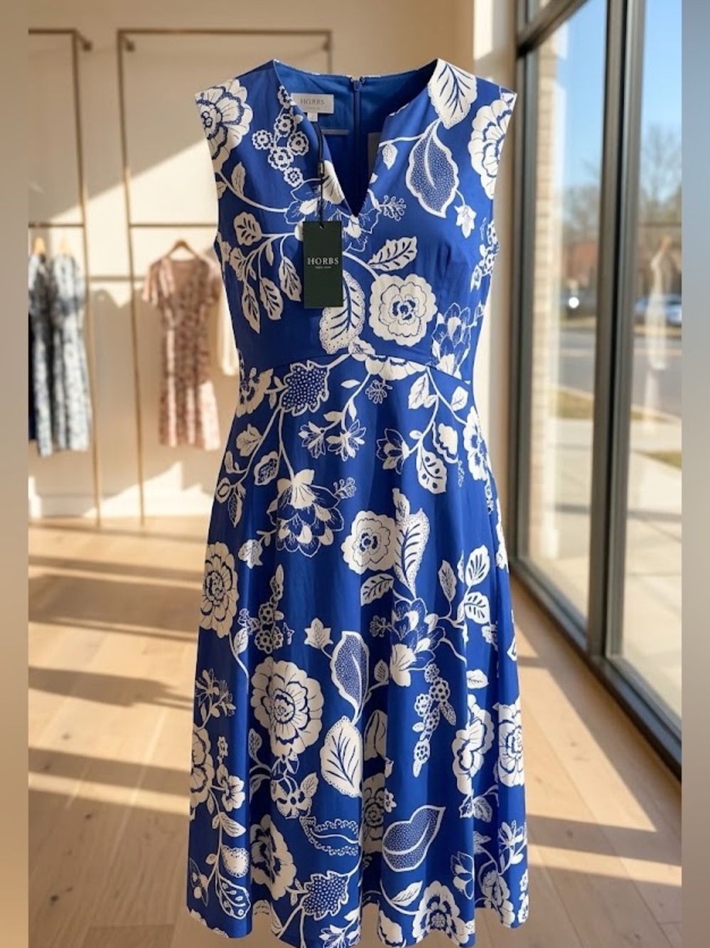 Hobbs London Royal Blue & White Floral Midi Dress  | Size 8 | NWT